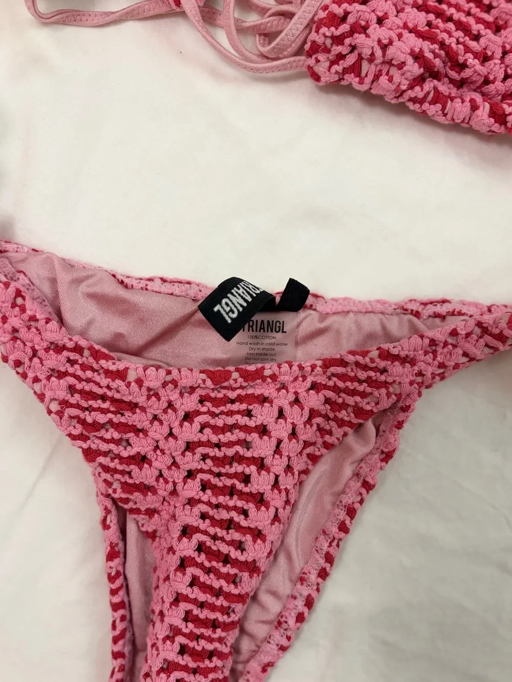 triangl swimwear Pink and Red Crochet Tie Bikini Bottoms